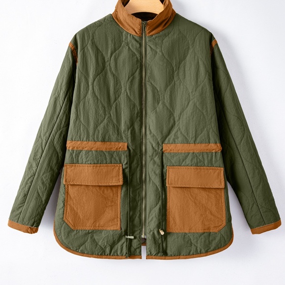 B081 Green Stitching Quilted Drawstring Jacket - Picture 4 of 5